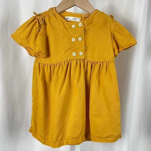 Zara 18-24 Months Boho Flutter Sleeve Dress Mustard Yellow Retro Cottagecore - Picture 1 of 8